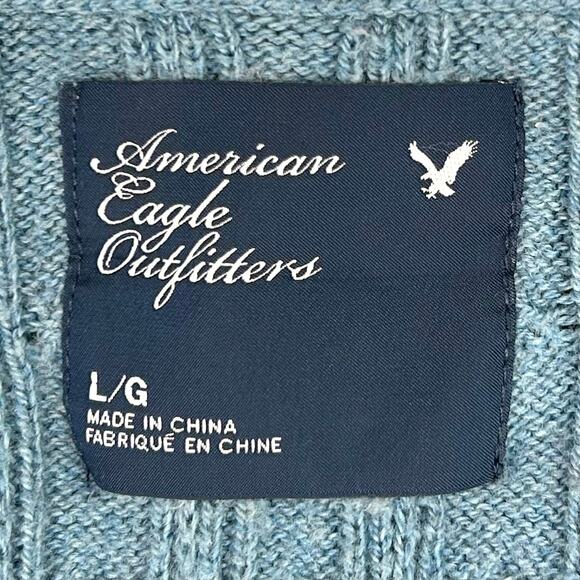 Y2K American Eagle Cable Knit Hoodie V-Neck Sweater - Picture 8 of 10